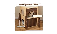 Aostirmotor Rocket Shape Cat Tree with 2 Condos & Sisal Scratch Pads, Hanging Pompom Toys