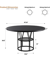 gaomon 47" Round Dining Table with Storage, Sturdy Metal Frame Circle Dinner for Small Space, Apartment, Living Room