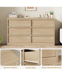 gaomon 6 Drawer Dresser for Bedroom, Modern Double Dresser Organizer with 6 Drawers Large Storage, Wooden Chest of Drawers for Living Room