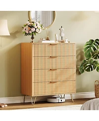 gaomon Fluted 4 Drawer Modern Wooden Dresser, Wide Bedroom Storage, Oak