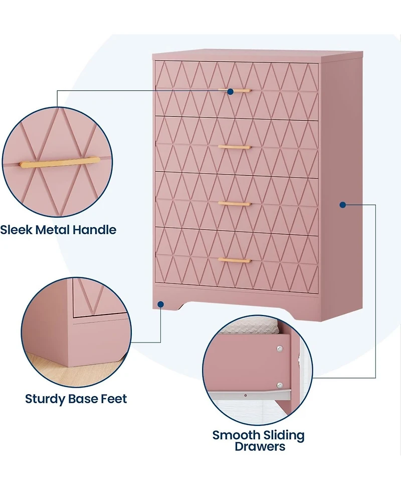 gaomon Tall 4 Drawer Dresser, Wooden Storage Chest with Metal Handles for Bedroom, Living Room