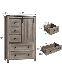 gaomon Farmhouse 5 Drawer Dresser for Bedroom, 48 in Tall Wood Dresser Chest of Drawer with Sliding Barn Door, Adjustable Shelf