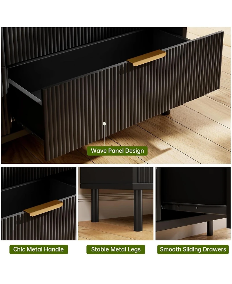 gaomon Fluted 3 Drawers Dresser, Wide Wood Chest of Drawers, Modern Storage Dresser Chest of Drawers Organizer with Metal Legs and Anti-Tipping Device