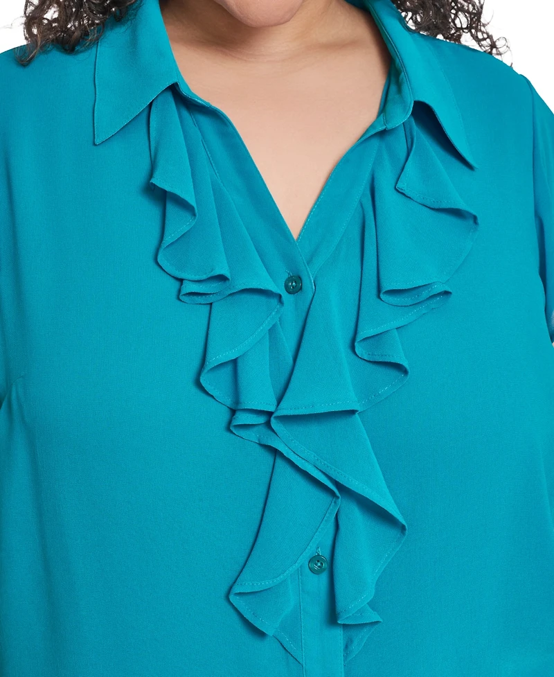 Calvin Klein Plus Collared Neck Short-Sleeve Top