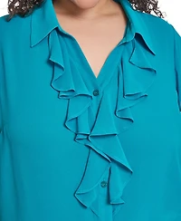 Calvin Klein Plus Collared Neck Short-Sleeve Top