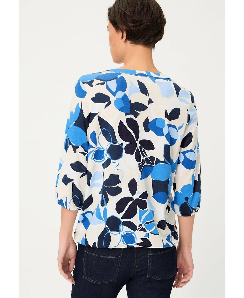 Olsen Women's Graphic Floral Split Neck T-Shirt