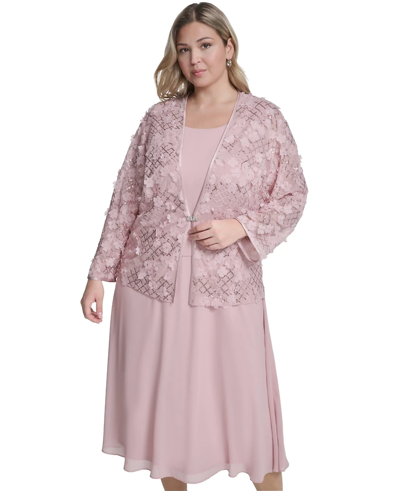 Jessica Howard Plus Mesh Jacket and Sleeveless Fit & Flare Dress, 2-Piece Set