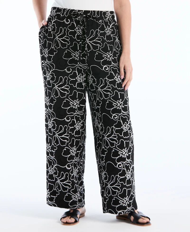 Rafaella Plus Floral Embroidered Drawstring Pants