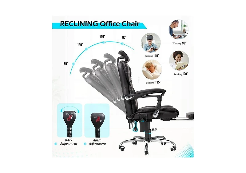 Aecojoy Office Chair with 7 Points Vibration Massage&Heat, Adjustable Ergonomic Recliner