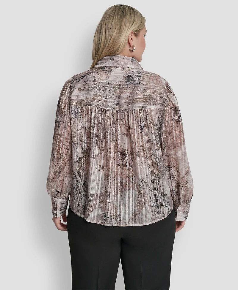 Dkny Plus Collared Neck Long-Sleeve Top