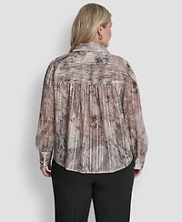 Dkny Plus Collared Neck Long-Sleeve Top