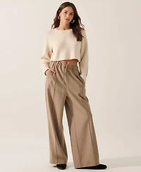 Modenaire Women's High-Rise Wide-Leg Drawstring Pants