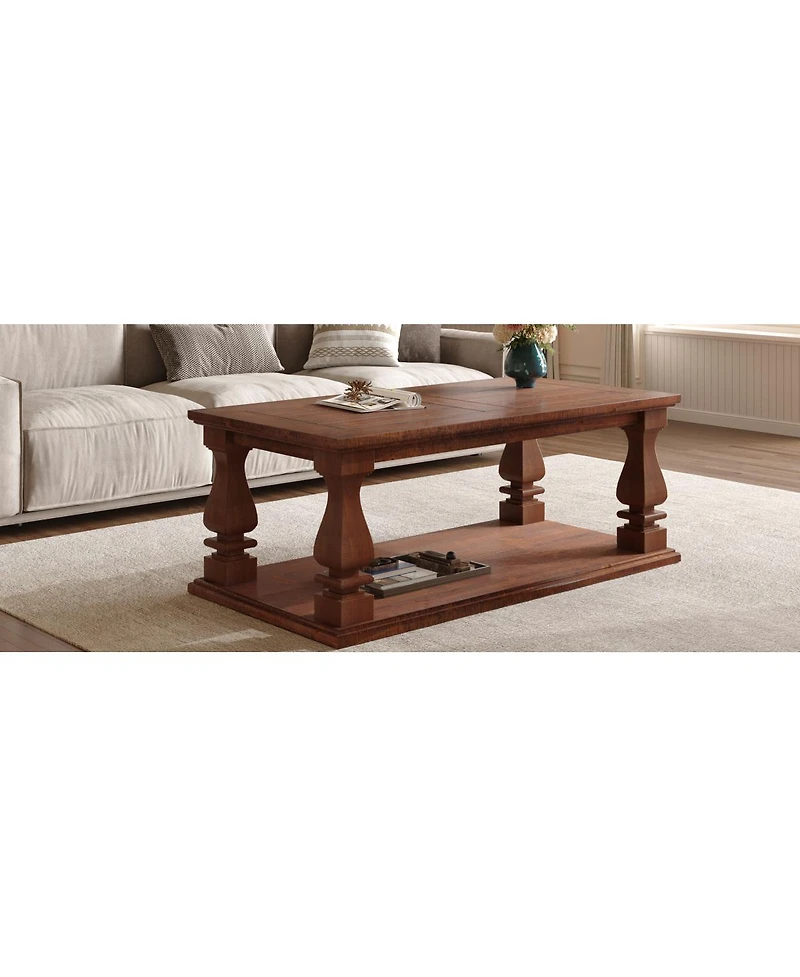 Streamdale Furniture Farmhouse Coffee Table, Rustic Living Room Table with Storage Shelf
