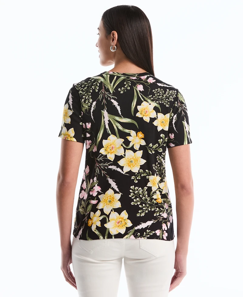 Rafaella Petite Garden Print Button Detail Short-Sleeve Top