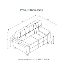 Streamdale Furniture 59" Modern Faux Leather Loveseat Sofa with Storage and Big Armrests