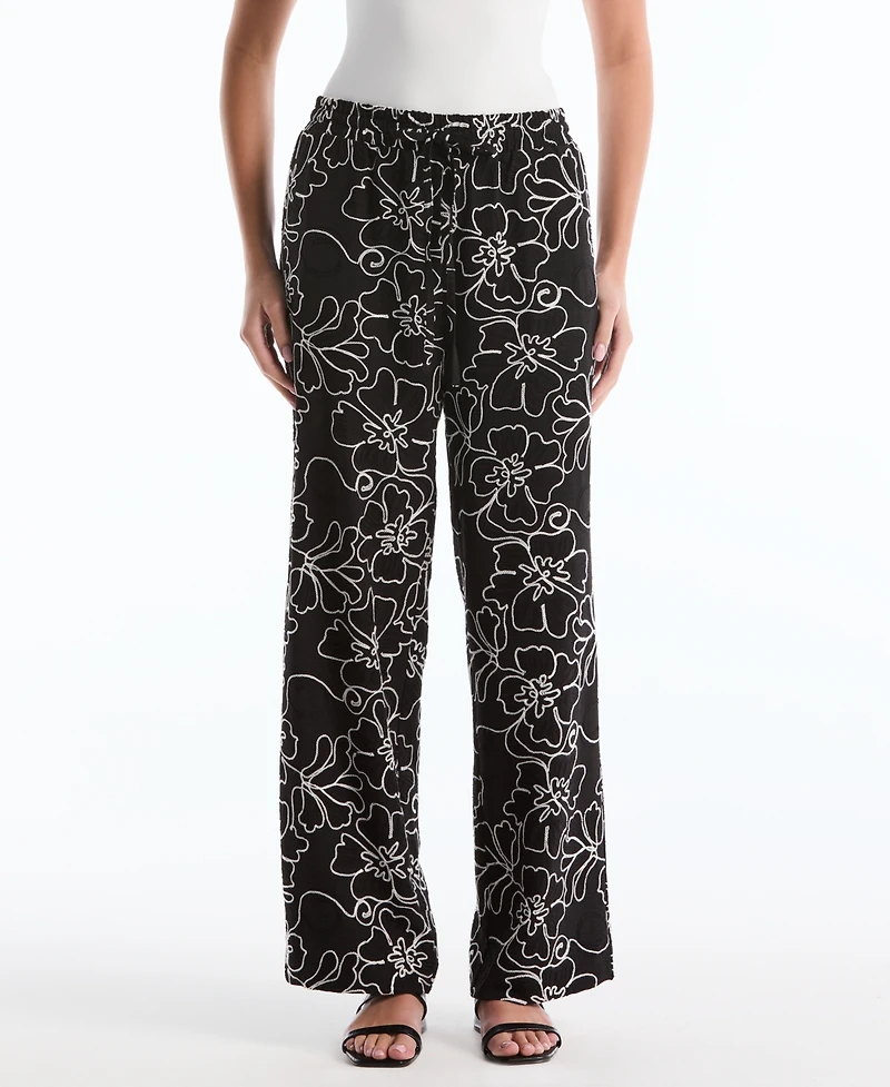 Rafaella Petite Floral Embroidered Drawstring Pants