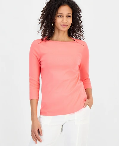 Style & Co Women's Pima Cotton 3/4-Sleeve Boat-Neck Top, Created for Macy's