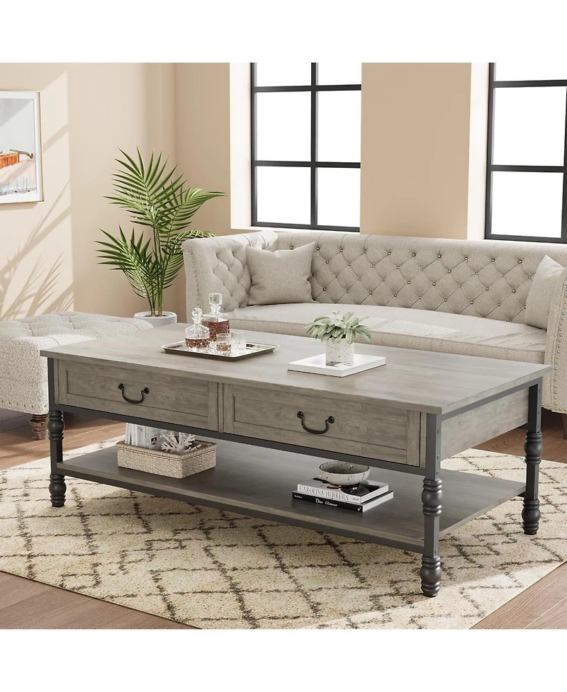 gaomon Coffee Table with Drawers 41" Large Center Table with Storage Rectangular Cocktail Table Mid Century Wooden Coffee Tables