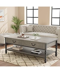 gaomon Coffee Table with Drawers 41" Large Center Table with Storage Rectangular Cocktail Table Mid Century Wooden Coffee Tables