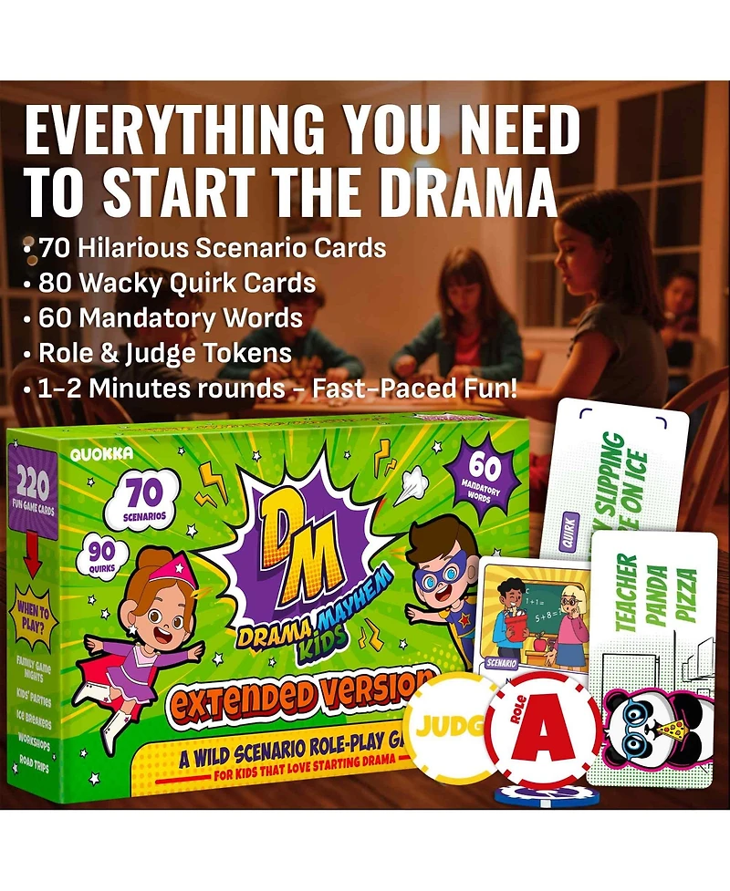 Quokka Charades & Guessing Game for Kids & Teens - 220 Hilarious Scenarios & Quirk Cards