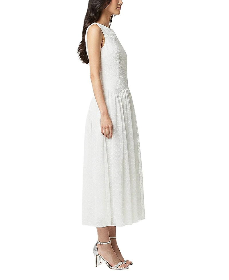 Taylor Women's Embroidered Drop Waist Boat Neck Dress