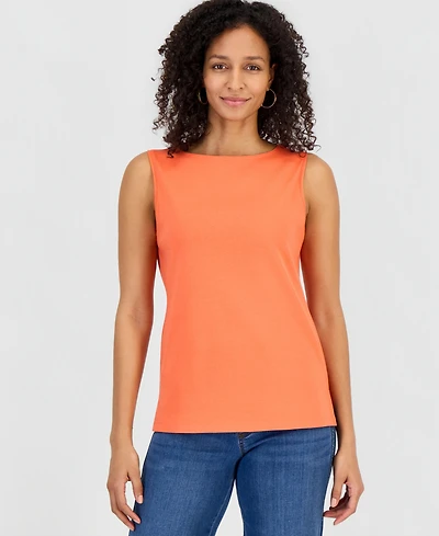Style & Co Women's Cotton Boat-Neck Sleeveless Top, Created for Macy's