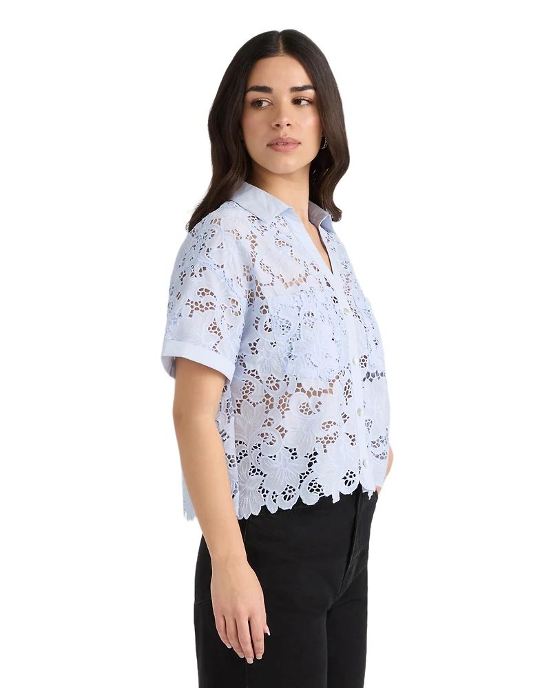 Nvlt Women's Short Sleeve Lace Cropped Shirt