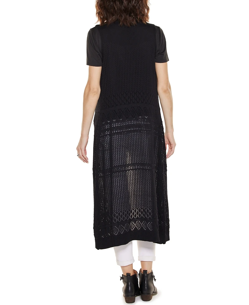 Belldini Women's Pointelle Sleeveless Duster Cardigan Sweater