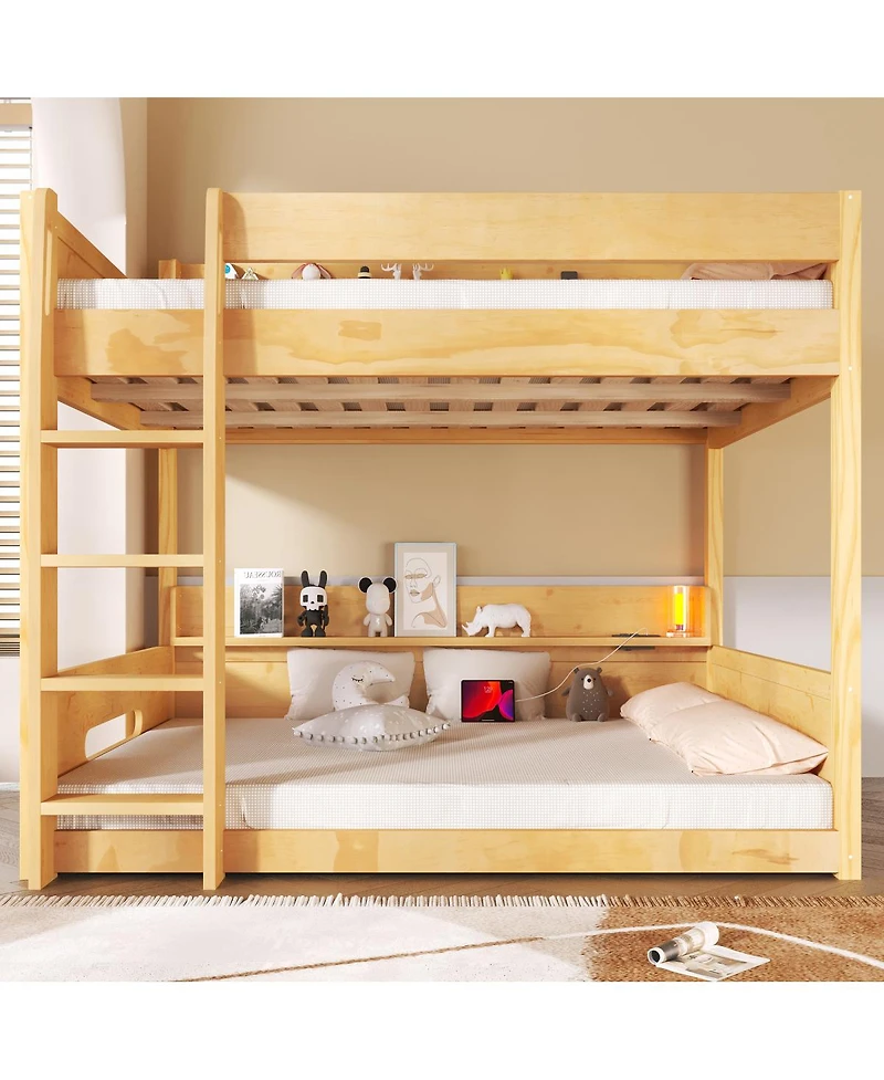 Streamdale Furniture Queen over Queen Bunk Bed with Storage Shelves and Usb Ports