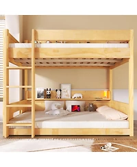 Streamdale Furniture Queen over Queen Bunk Bed with Storage Shelves and Usb Ports