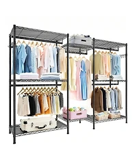 Rainsken Heavy Duty Garment Rack, Freestanding Closet Organizer, Adjustable Wire Shelving Clothes Rack, Wardrobe with 8 Wire Shelves, 5 Clothes Rails