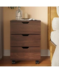 Rainsken 3-Drawer Vertical Filing Cabinet, Wood Mobile File Cabinet, Storage Cabinet with Wheels, Under Desk for Home Office