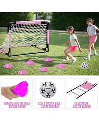 Joyaire Pro-Grade Kids Backyard Soccer Goal, Tear-Resistant 5-Layer Polyester Net & 10mm Poles, 7x5ft Portable Pop Up Training Set with 4 Ball