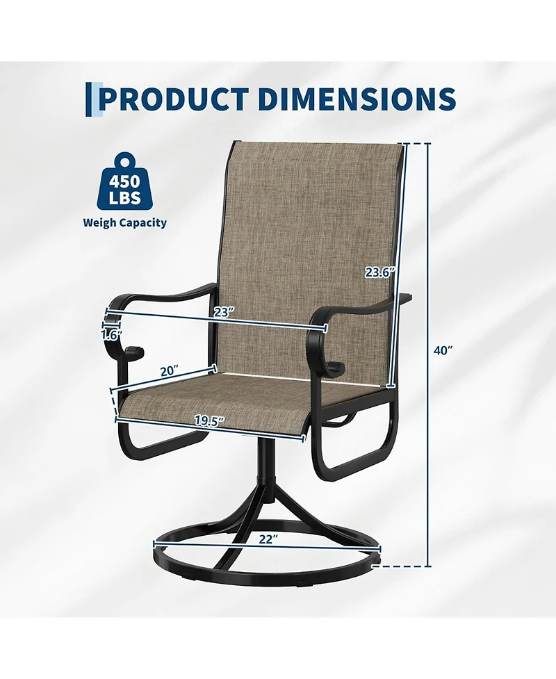 gaomon Patio 360°Swivel Chairs Set of 2,Outdoor Rocking Dining Chairs with All-Weather Textilene Fabric, Deck Rocker Seat with High Back f