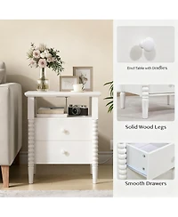 Yigii French Rustic Nightstand with Charging, Storage & Multi-Functional Use