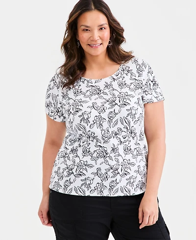 Style & Co Women's Plus Size Short-Sleeve Scoop-Neck Top, Exclusively at Macy's