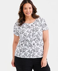 Style & Co Women's Plus Size Short-Sleeve Scoop-Neck Top, Exclusively at Macy's