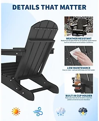 gaomon folding Adirondack chair with ottoman, Hdpe outdoor patio chair with cup holder, all weather wood texture for patios and gardens.