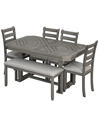 Streamdale 6-Piece Rubber Wood Dining Set with Wood Grain Tabletop & Soft Cushion (Grey)