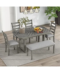 Streamdale 6-Piece Rubber Wood Dining Set with Wood Grain Tabletop & Soft Cushion (Grey)