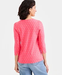 Style & Co Women's Printed Pima Cotton 3/4 Sleeve Boat-neck Top, Macy's Exclusive