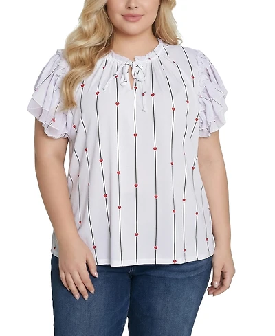 Ny Collection Plus Size Double Flutter Sleeve Blouse