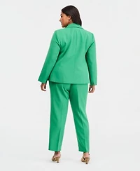 Kasper Crepe Two Button Jacket Crepe Fly Front Slim Pant With Funnel Neck Top