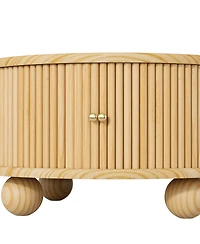 Streamdale Furniture Round Fluted Coffee Table with Storage, Pine Solid Wood, 31.8