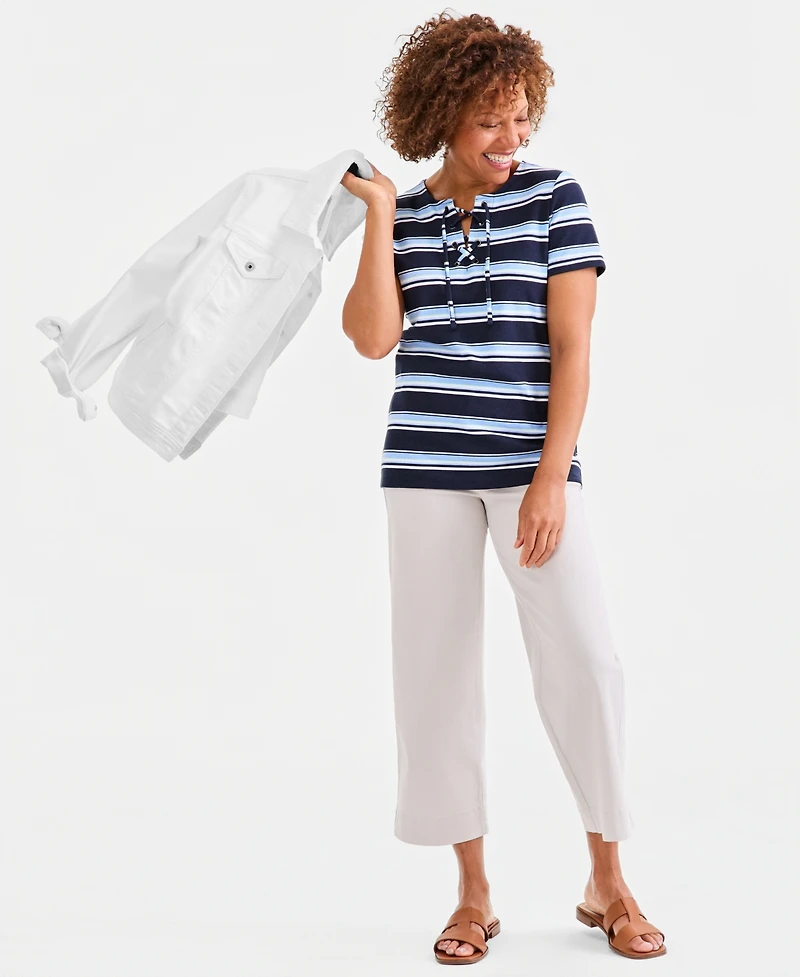 Style & Co Women's Striped Lace-Up Short-Sleeve Top, Macy's Exclusive