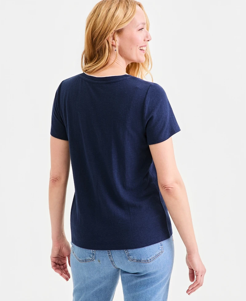 Style & Co Women's Linen Blend V-Neck Short-Sleeve Top, Macy's Exclusive