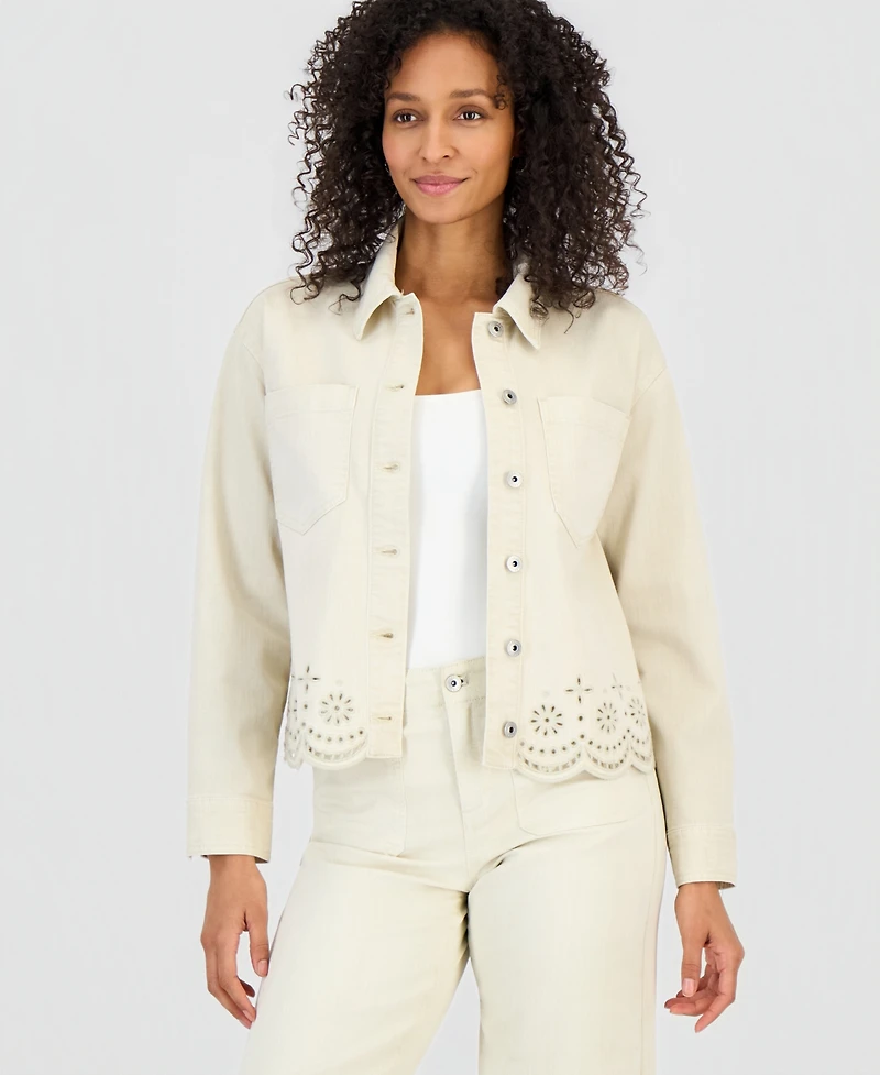 Style & Co Women's Cropped Embroidered Shacket, Macy's Exclusive