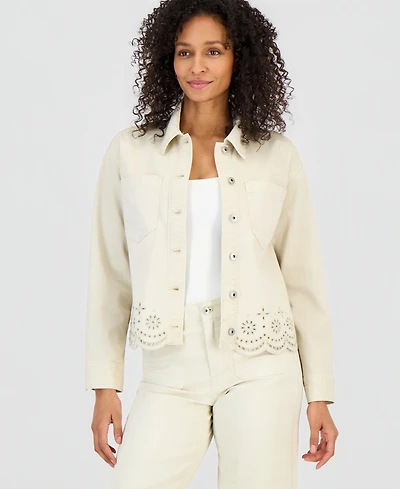 Style & Co Women's Cropped Embroidered Shacket, Macy's Exclusive