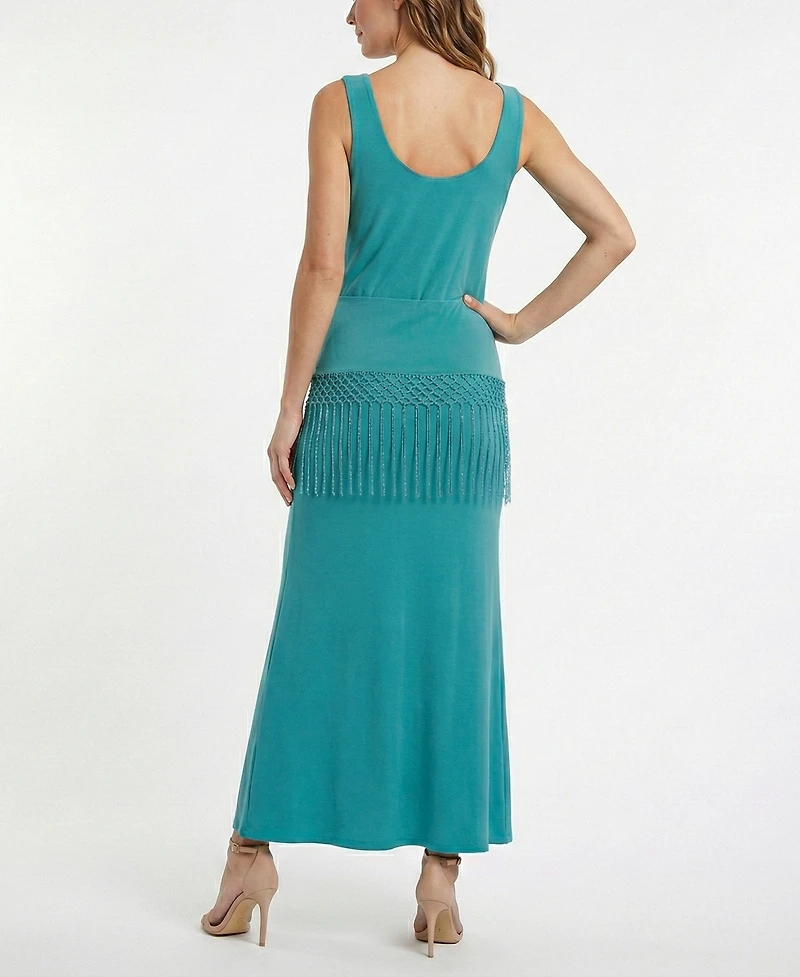 Taylor Women's Fringe Detail Peplum Cowl Neck Fit & Flare Dress