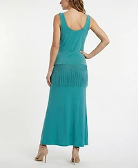 Taylor Women's Fringe Detail Peplum Cowl Neck Fit & Flare Dress